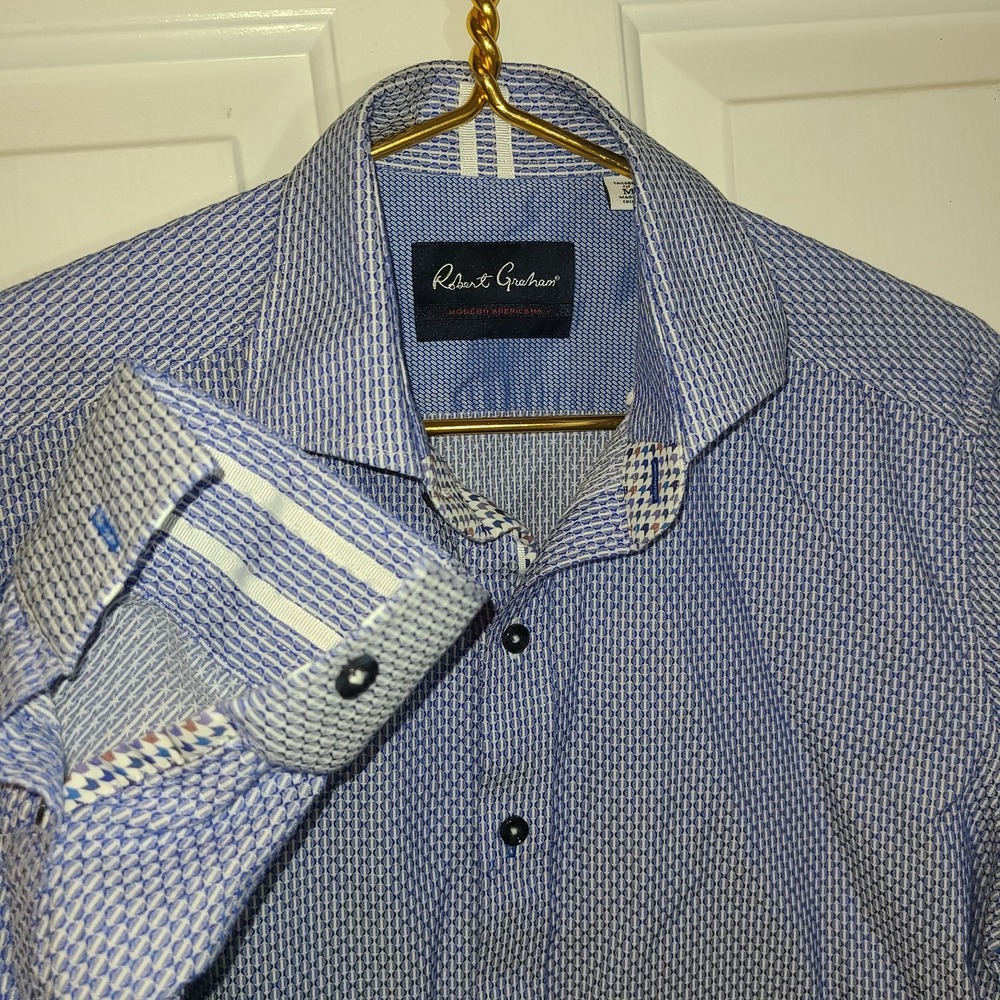 Robert Graham Men's Longsleeve Button Down Shirt(Med) (Blue/White) Classy Prep
